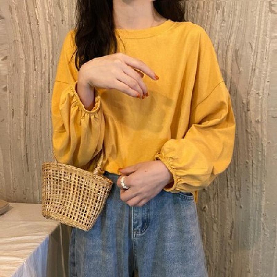 New Autumn Korean Style Loose Fit Long Sleeve T-Shirt for Women, Solid Color Base Top