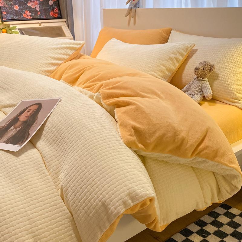

Cozy Solid Color Milk Velvet 4-Piece Bedding Set for Double Bed - Autumn/Winter Single Duvet Cover 150*200cm
