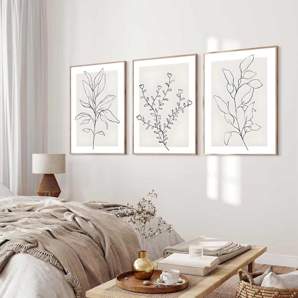 3Pcs Neutral Botanical Wall Art Minimalist Abstract Botanical Line Canvas Posters Prints Modern Beige Boho Plant Paintings Wall Decor Pictures for
