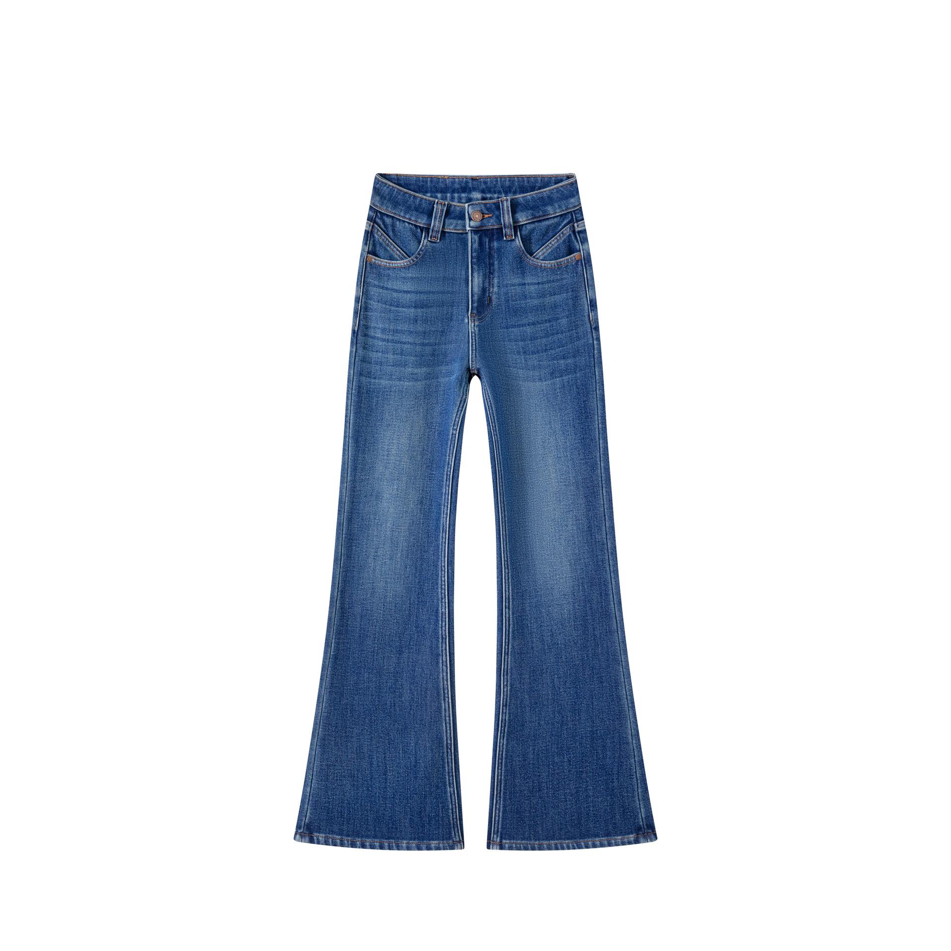 

Lake Blue Plush Thickened Micro-Flare Winter Jeans for Women with Mid-High Waist and Four-Way Stretch Size 31
