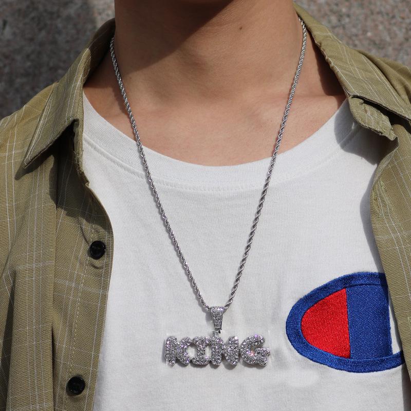 Men's Hip-Hop Diamond-Studded KING Pendant Necklace