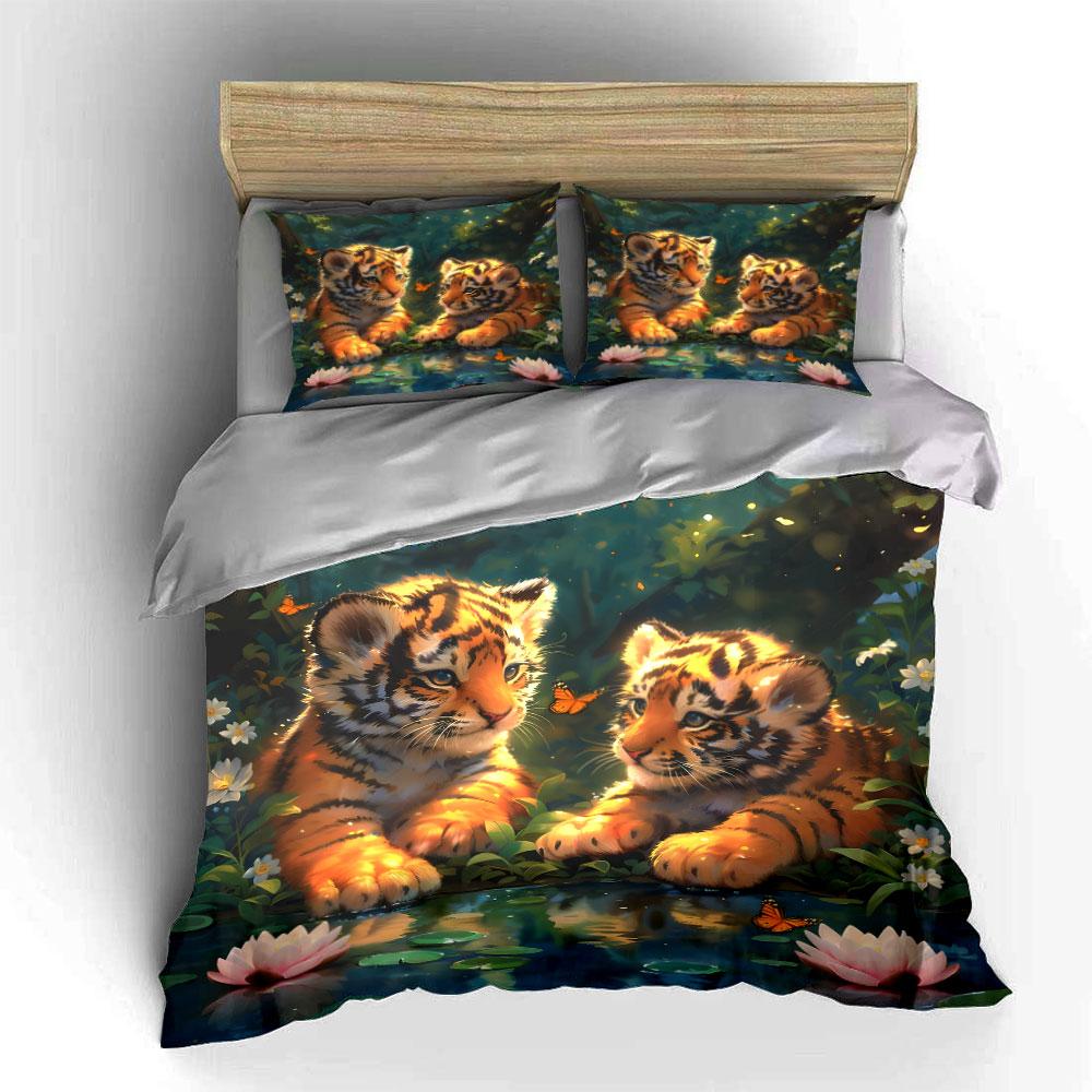 Tiger Cubs and Butterflies. Bedding Sets Duvet Cover Sets Duvet Covers Pillowcases(1 * Duvet Cover 2 * Pillowcases Without Duvet Insert)