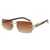 Leopard Decor Rectangular Sunglasses Metal Frame Cut-Edge Rimless Shades UV400 Protection Frameless Eyewear for Women & Men