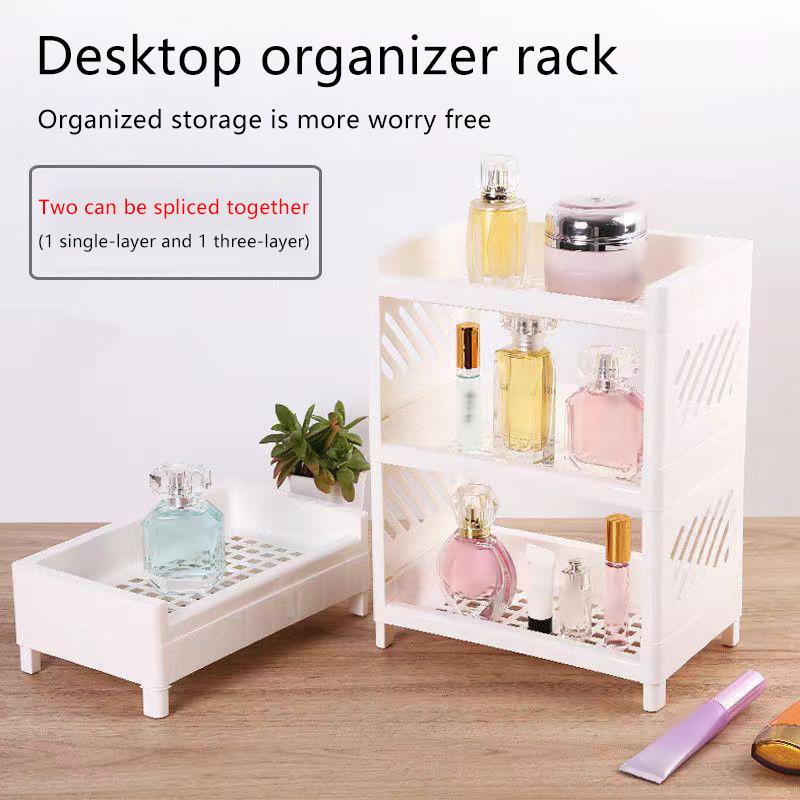 Minimalist Pp Desktop Double Layer Storage Rack Rectangular Organizing Student Desk Office Cosmetics Stationery Storage Shelf