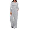 Kardashian Style Comfy Wide-Leg Tie-Up Set with Long Sleeves