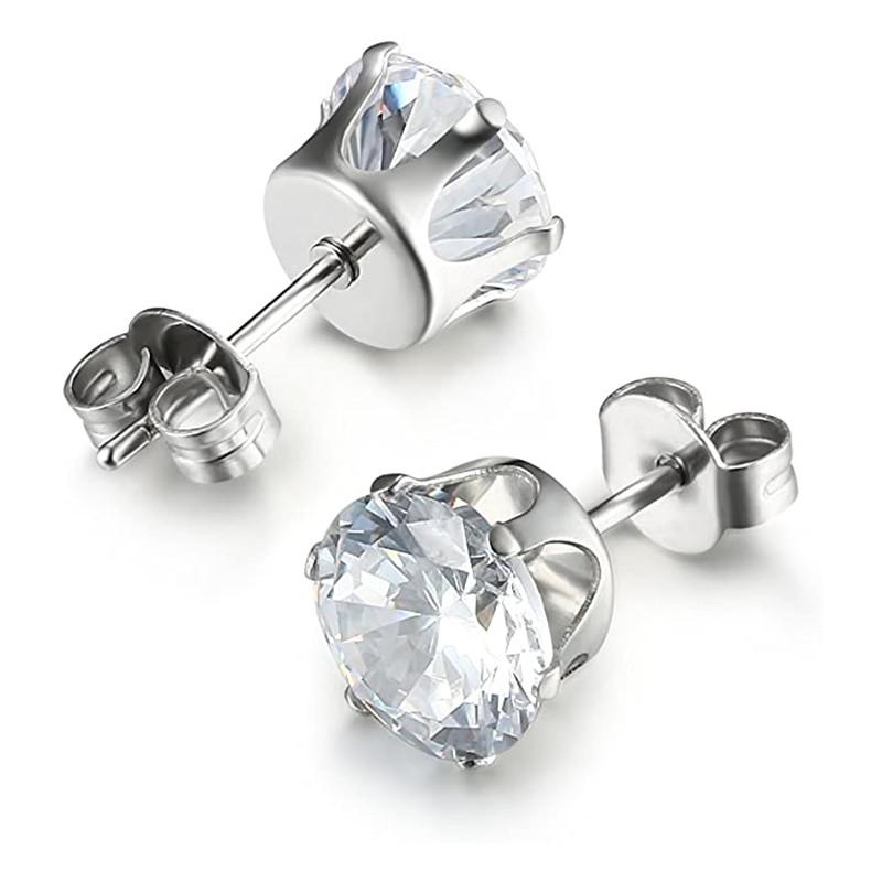 Minimalist Crystal Cubic Zirconia Stud Earrings for Women/Men 6 Claws Design Fashion Earrings Silver Color Hot Jewelry