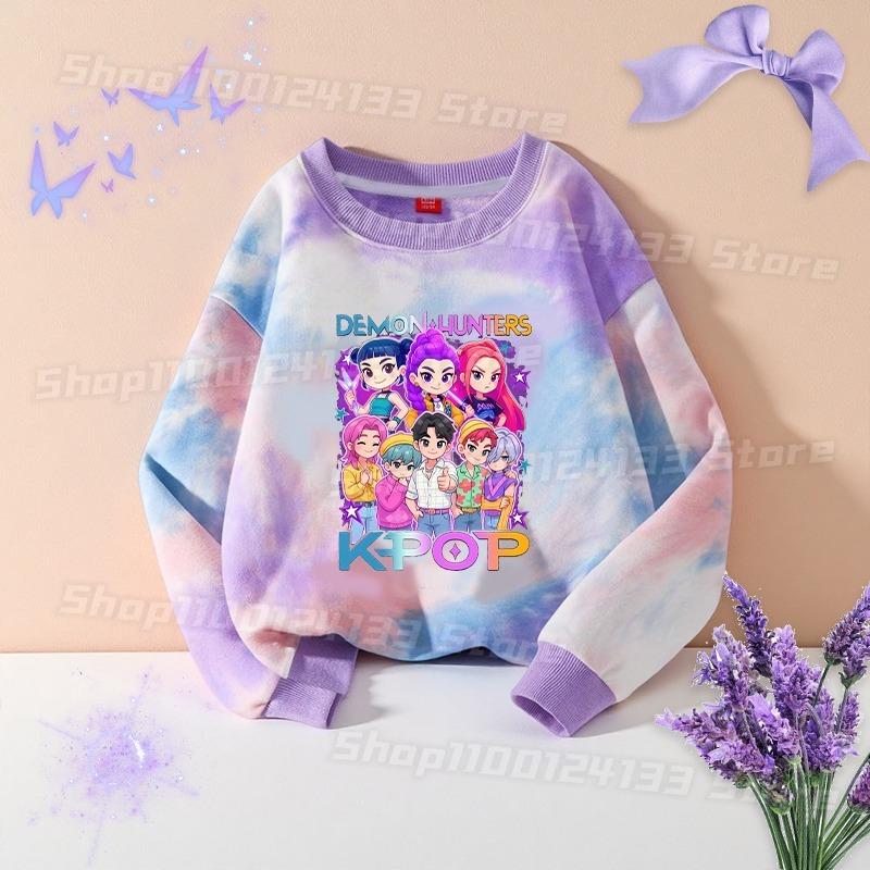 

Весенне-осенняя уличная футболка охотника на демонов для девочки с милым аниме-принтом, детская игровая Y2K каваий тай-дай женская уличная толстовка с длинным рукавом 100