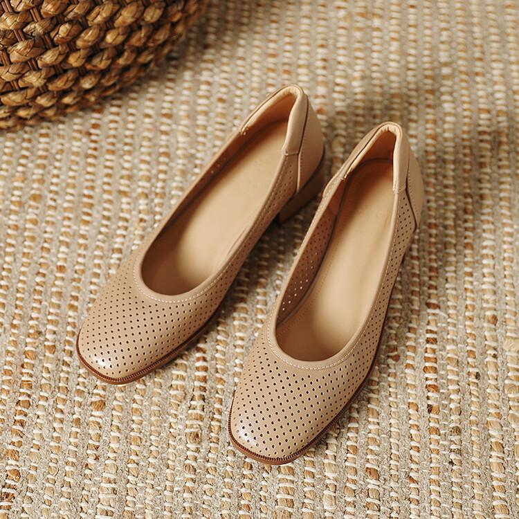 

Fashion 2025 New Fashion Hollow Out Women Pumps Square Toe Summer Shoes Chunky Heels Genuine Leather Shoes for Women Handmade Loafers 34 абрикосовый