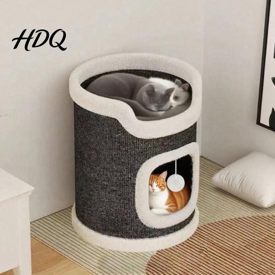 Katzenkratzbaum Turm Kletterspiel Sisalmatte für Höhlen Mehrstöckige Tonne mit Mehrkatzenfamilie Soziale Katzen