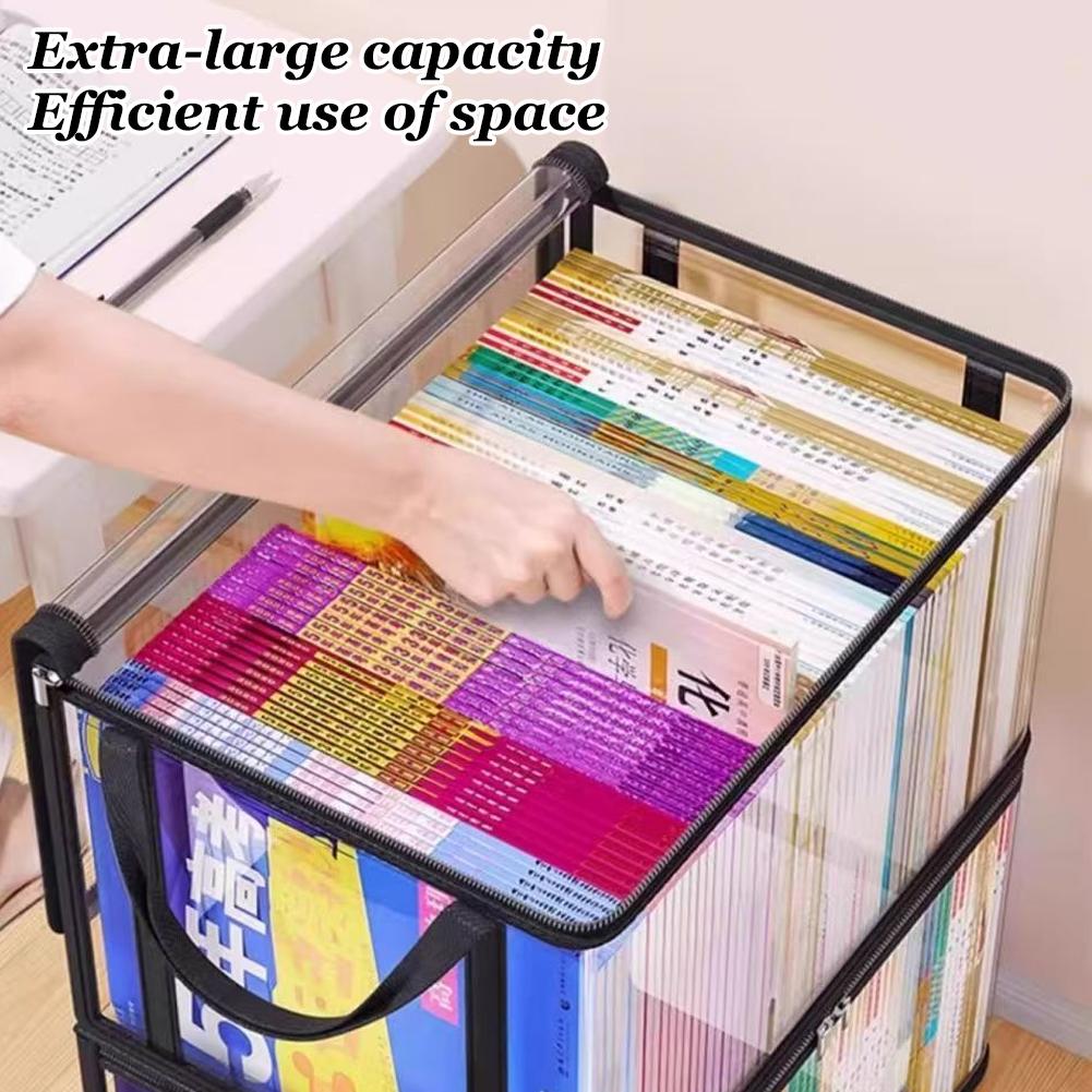 Foldable Waterproof Book Storage Box Large Capacity PVC Organizer For Students Home School Dormitory Portable Book Bag