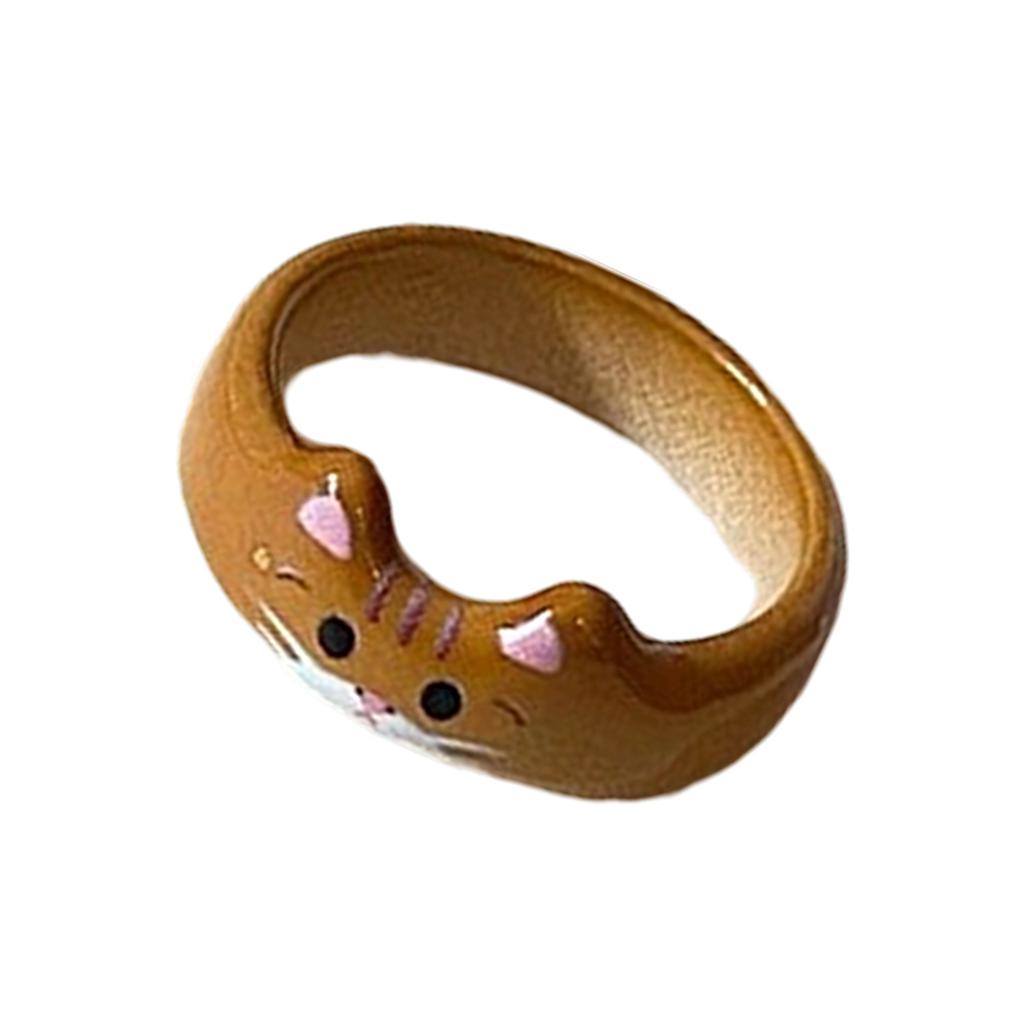 Einzigartiger Emaille-Ring mit Katzenmotiv, Tierschmuck, handgefertigter Fingerring, Accessoires für Studenten und Katzenliebhaber