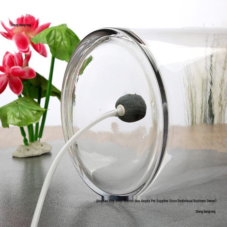 Large Floor-Standing Cylindrical Glass Fish Tank with Thick Transparent Glass for Goldfish, Oxygenation & Desktop Landscaping
