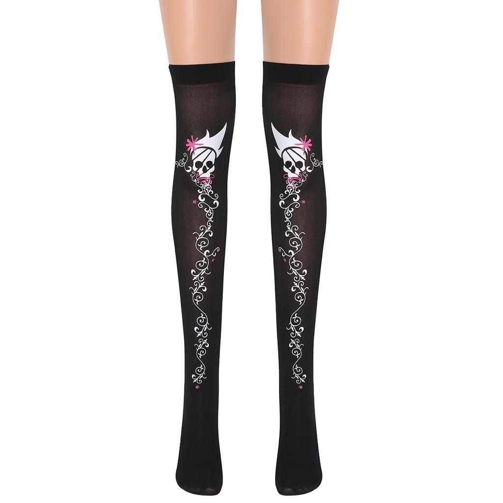 Window grilles skull Halloween socks, female masquerade pattern skull stockings, jacquard Halloween stockings