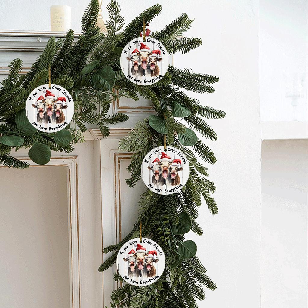 Cow Christmas Tree Ornament 2D Acrylic Winter Holiday Farmhouse Decorations Barn Ornaments For Christmas Tree Decorations For