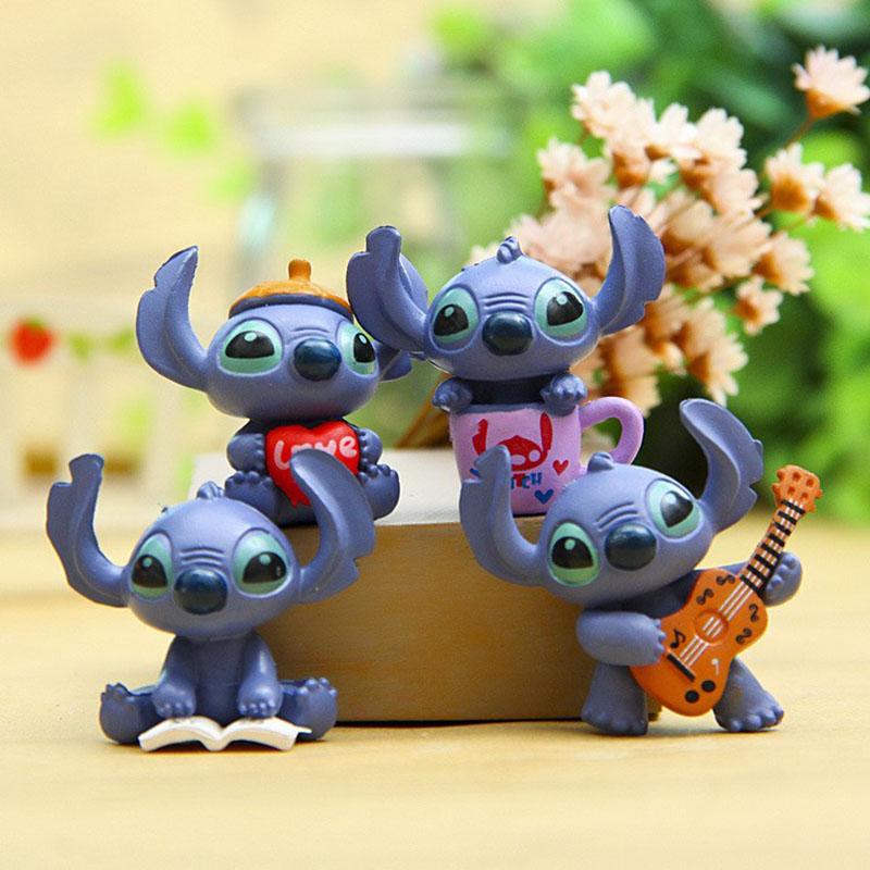 4pcs Cute Disney Stitch Decoration Stitch Action Figure Micro Landscape Doll Ornament Charm Toys Brinquedos Birthday Party Gift