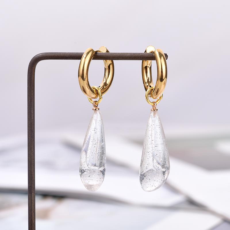 New Fashion Long Waterdrop Pendant Hoop Earrings For Women Round Stainless Steel Gold Color Ear Buckel Dangle Female Jewelry