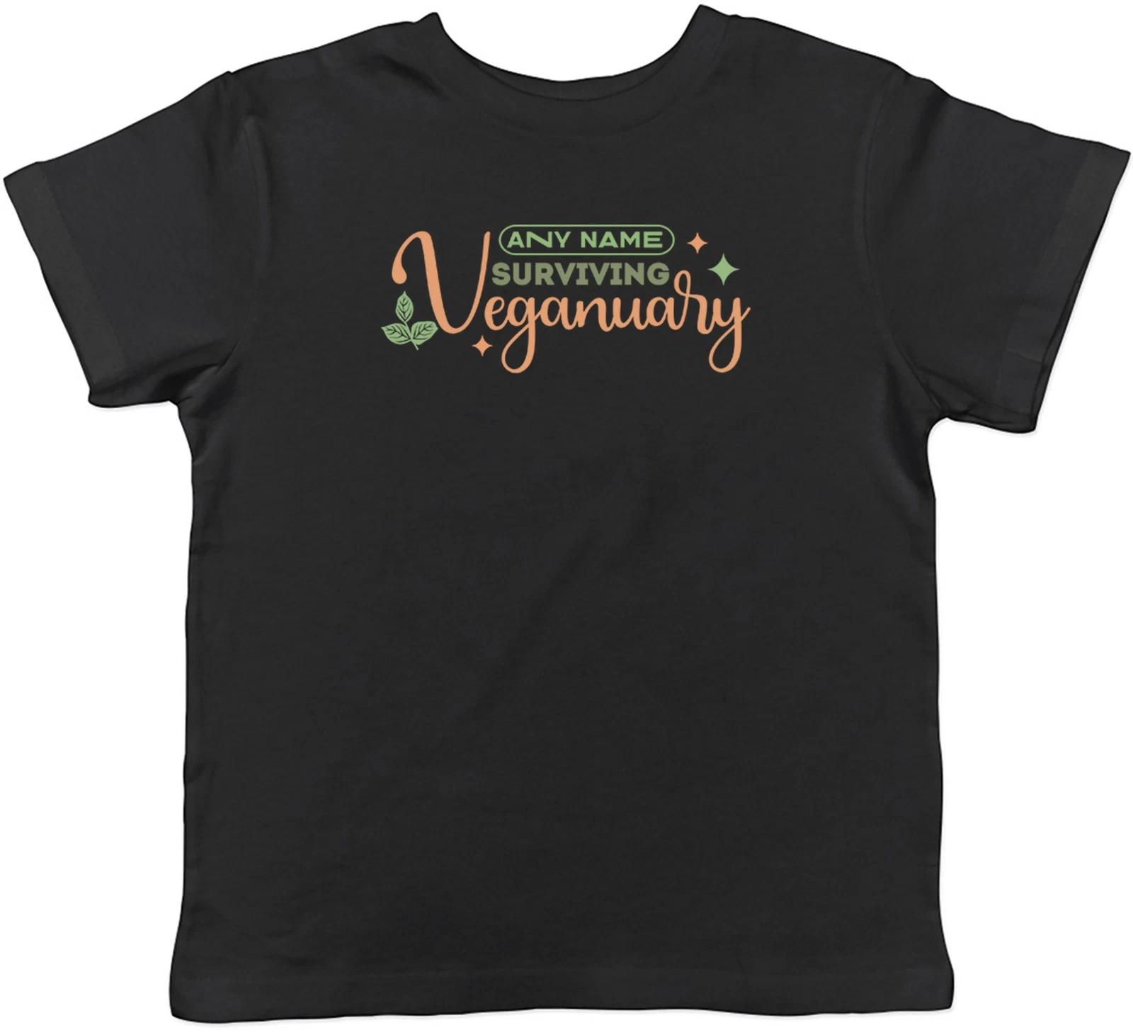 Personalised Surviving Veganuary Funny Vegan Kids T-Shirt Boys Girls Gift 120