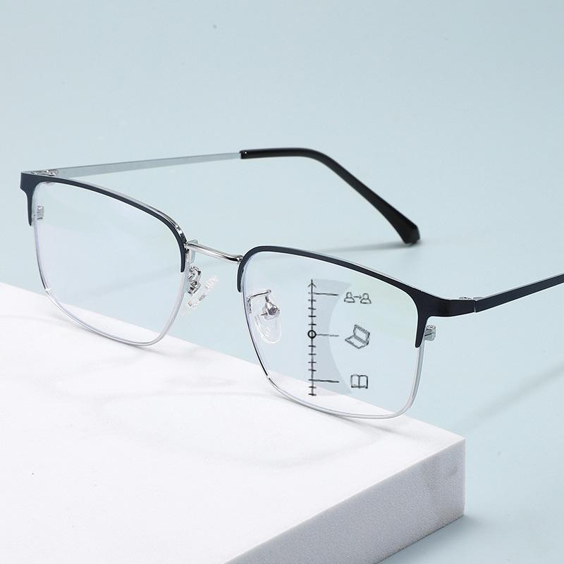 Vintage Men's Progressive Multifocal Reading Glasses Women Fashion Half Frame Far Sight Eyewear Ultralight Anti-blue Presbyopia