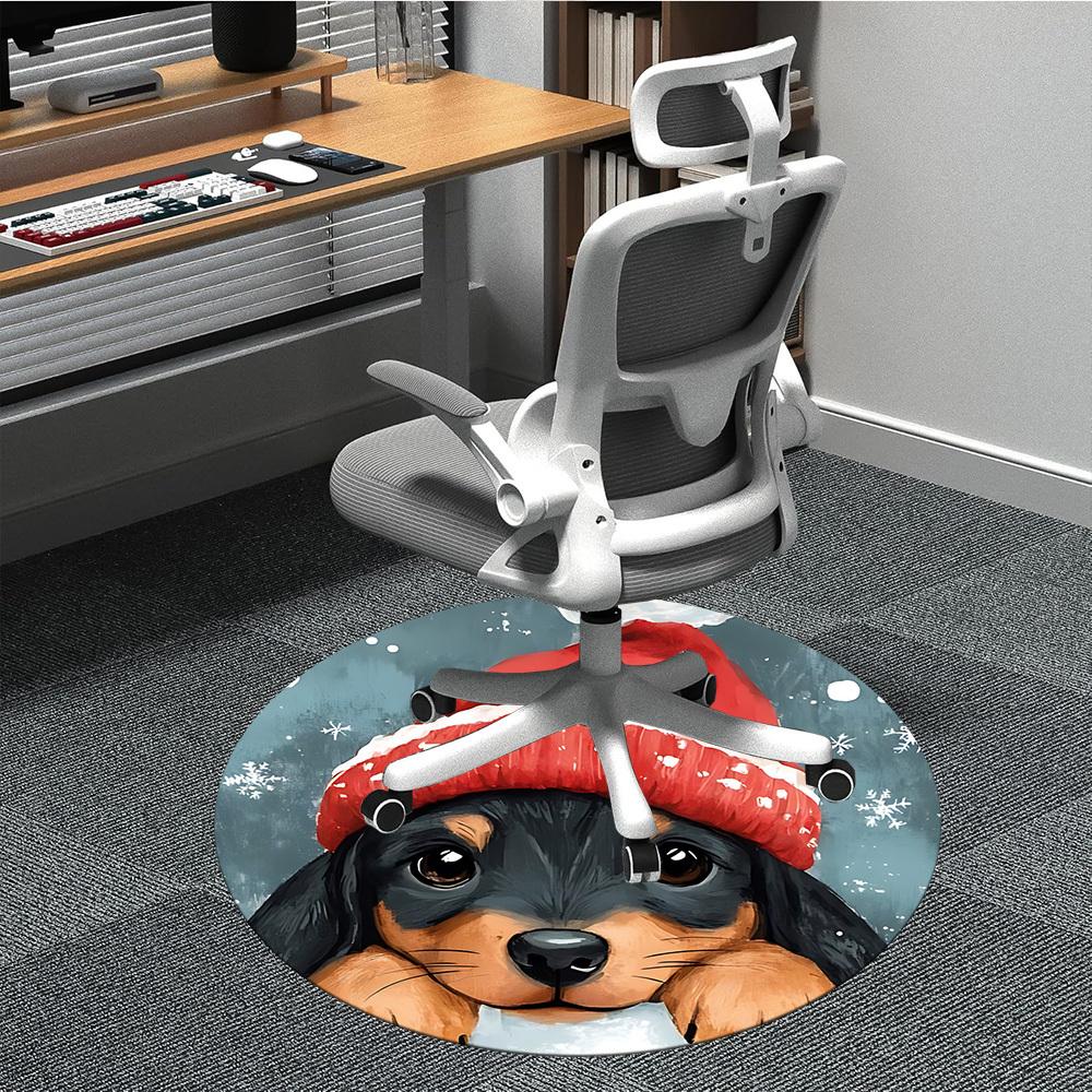 1pc Winter Pup Office Round Area Rug, Indoor Mat Suitable ForOffice, Under Office Chairs Bedroom Living Room Home Decor T196