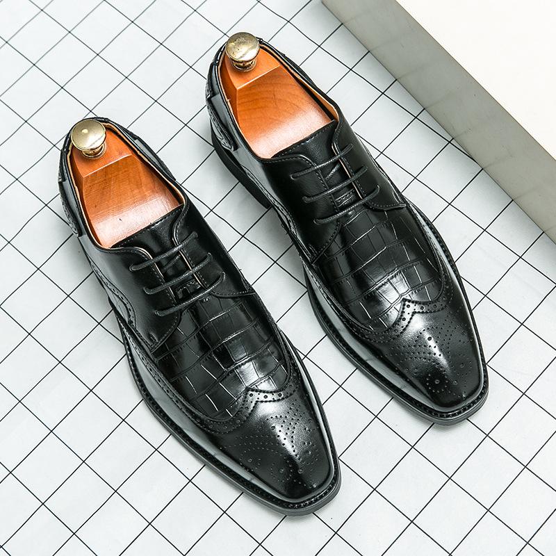 Men s Formal Leather Brogue Shoes - Large Size Pointed Toe for Weddings and Business Casual. 41 чёрный