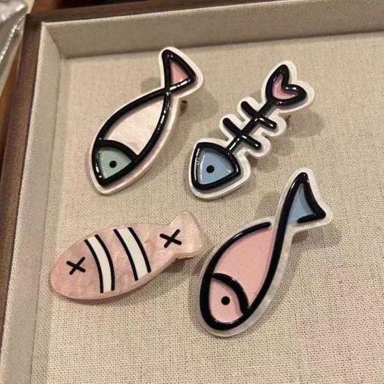 4Pcs Girl Hairpin Macaron Color Ocean Fish Shape Acrylic Hair Clips Smooth Rounded Edges Daily Styling Hair Accessory