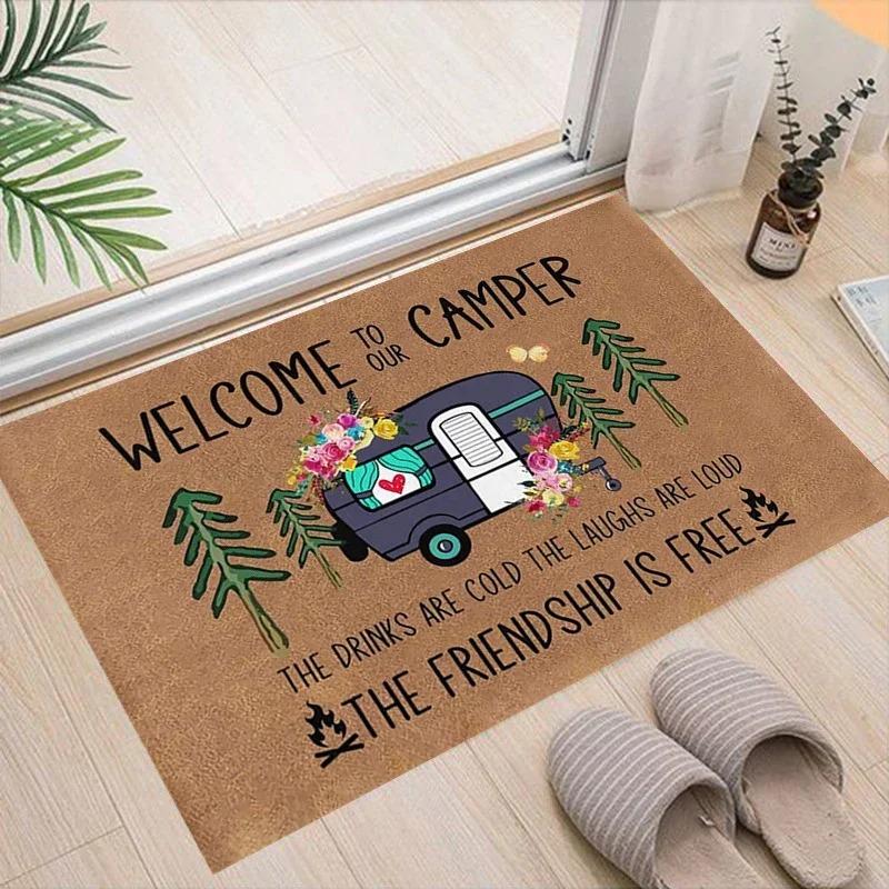 Cartoon Camping Floor Mat Entrance Welcome Doormats Kitchen Rug Home Decor Carpet Non-slip Area Rugs Anti-slip Machine Washable