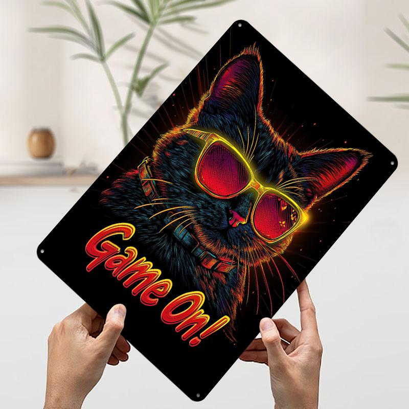 Cool Cat Game On Poster Customized Wall Art Vintage Metal Signs Retro Tin Plaque for Man Cave Living Room Decoration House Decor