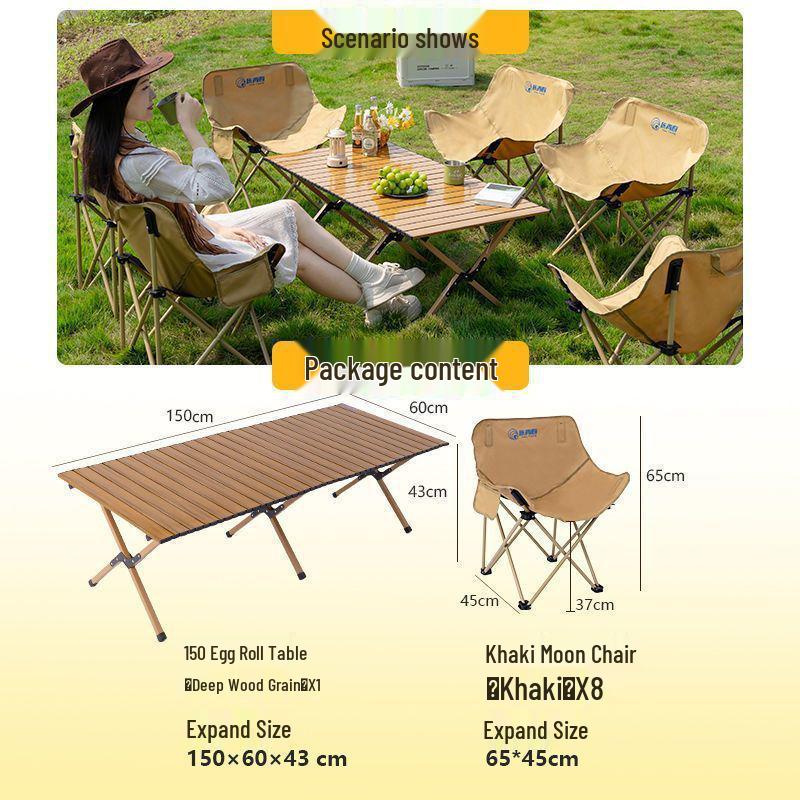 Tragbares faltbares Campingtisch- und Mondstuhlsset mit aufrollbarem Tisch