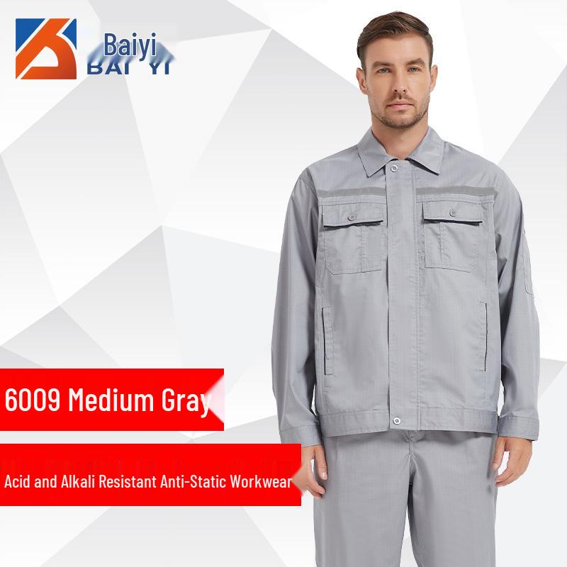 Baiyi Summer Thin Antistatic Workwear, Polyester-Cotton, Acid-Alkali & Corrosion Resistant, Wear-Resistant Set.