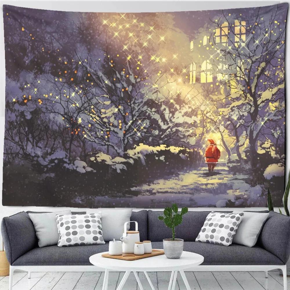 Christmas Snow Forest Scenery Tapestry Bedroom Living Room Home Wall Decoration