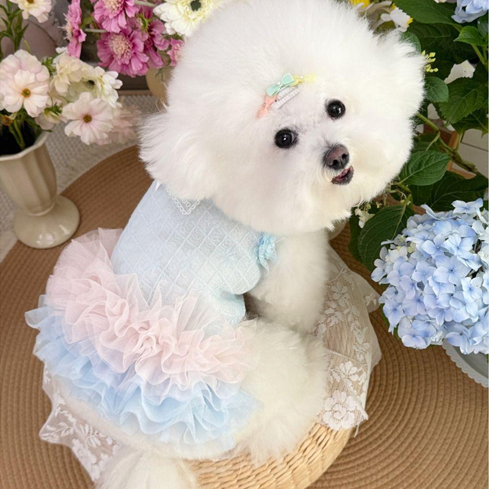 Lace Bow Pet Mesh Dress Cute Pet Clothes Fashion Dog Princess Skirt  Spring Summer