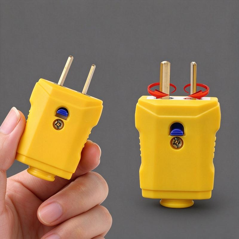 2-Prong Heavy-Duty Industrial Electric Plug Flame-Retardant Drop Resistant Yellow for Commercial Power Use