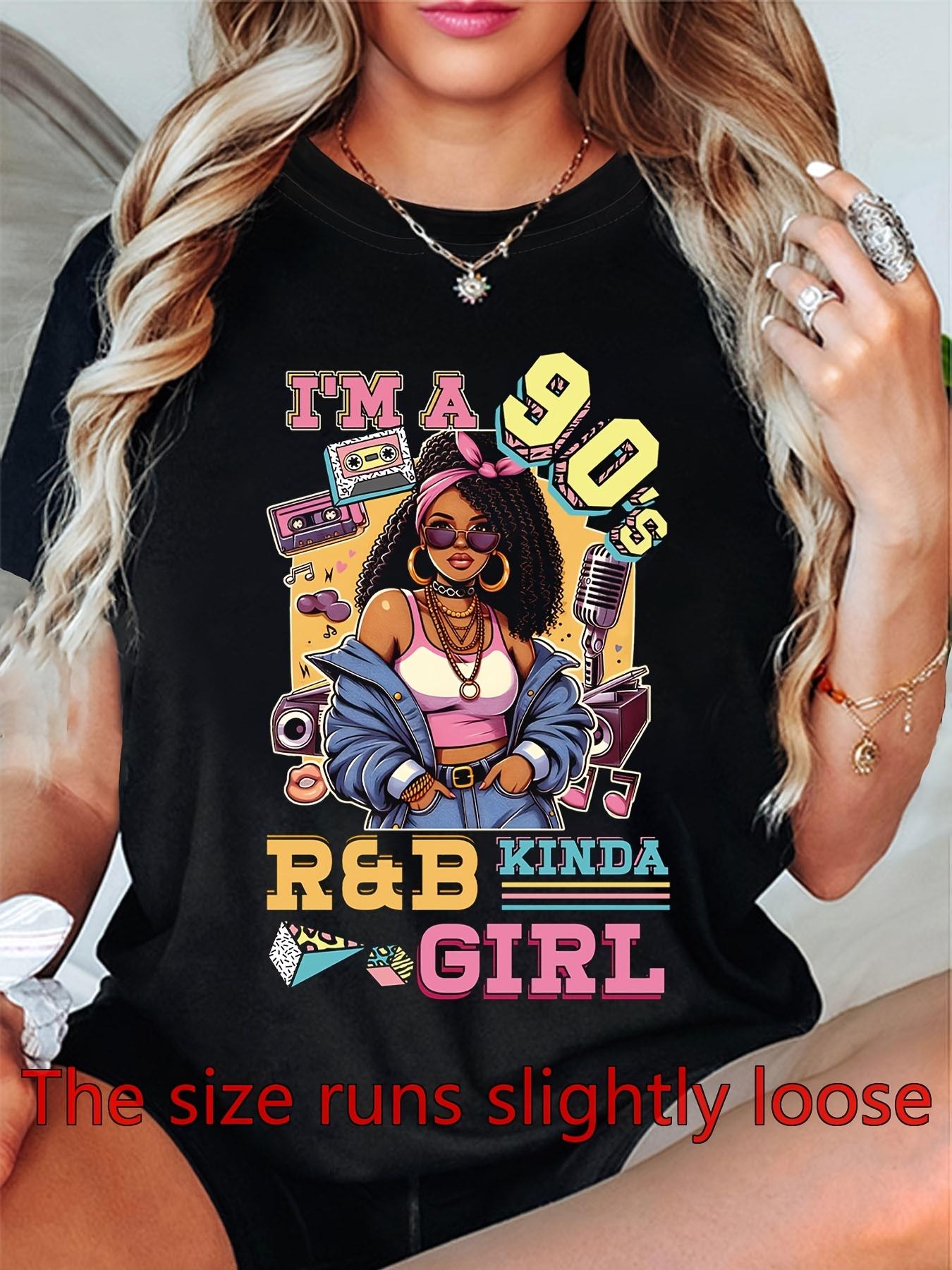 

9s R&B Graphic Print Women S T-shirt | Short Sleeve Crew Neck Casual Top for Summer & Spring, Women S Clothing 5XL різнокольоровий