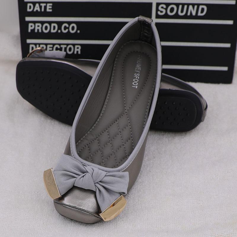 Fashion Flat Shoes for Women Spring Autumn 2025 New Flat  Bow Boat Shoes Square Toe Pregnant Women's Ballet Gold Plus Size for Women