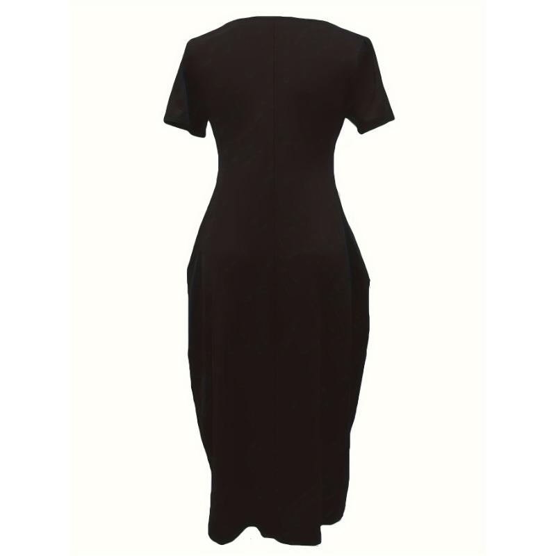 Solid Simple Dress, Casual Short Sleeve Maxi Dress With Pockets, Women's Clothing