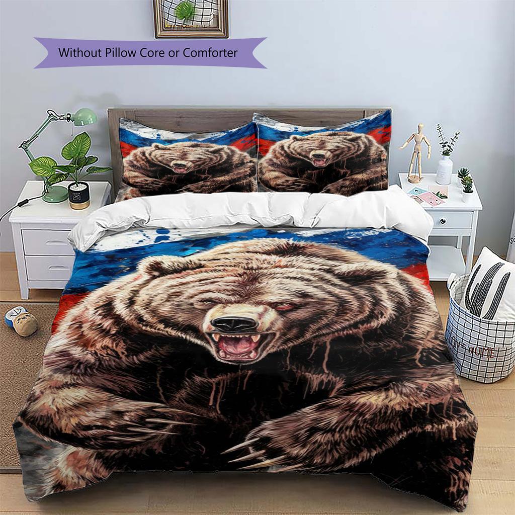 Bear Pattern Bedding Set Quilt Cover Pillowcase Home Decor Gift (1 * duvet cover + 2 * pillowcase, without core)