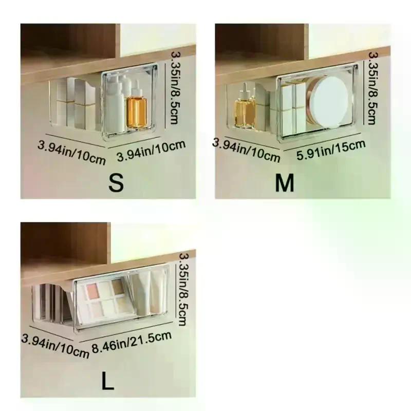 1Pcs Plastic Drawer Style Storage Box Self Adhesive Large Capacity Makeup Storage Container Transparent Space Saving