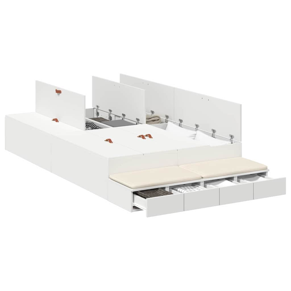 Storage Bed Frame in White 120 cm Wood Based Material