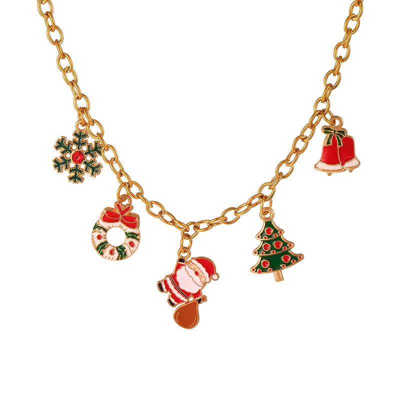 High-End Christmas Necklace with Cartoon Christmas Tree and Bells Design
