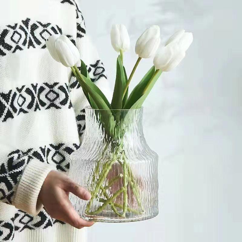 Vaso in Vetro Testurizzato Stile Retrò Nordico, Bottiglia di Vetro, Vaso per Fiori, Vaso in Vetro per Idroponica, Composizione Floreale, Vaso da Tavol