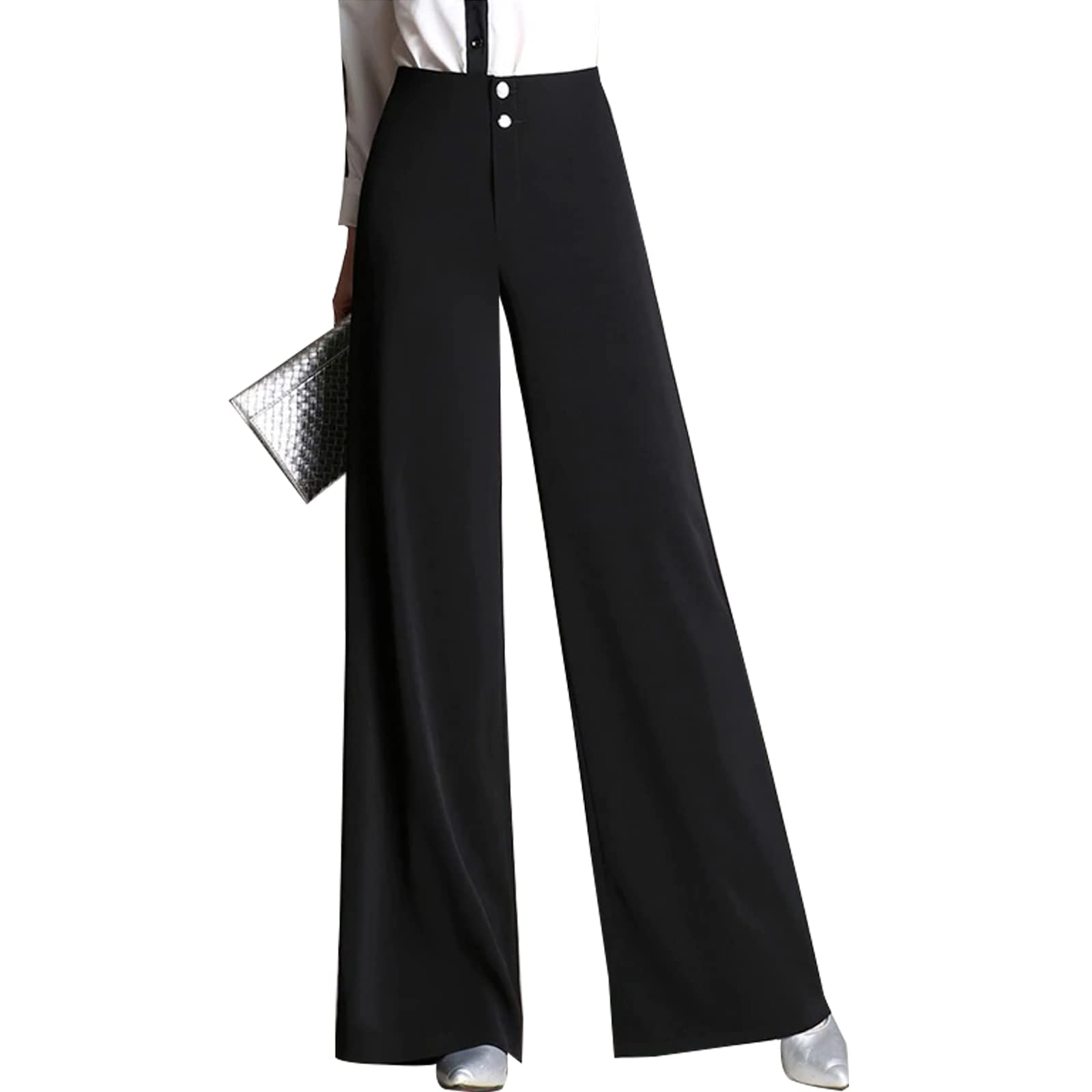xppe Straight Solid Loose Perfect for and Fall Women s Wide-leg Pants, Fit, Casual, High-Waisted, Color, Long, Formal, Stretch, Elegant, Fit, чёрный
