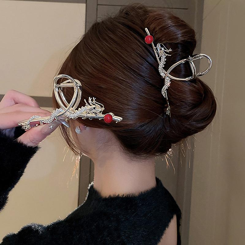 Haarspangen im chinesischen Stil, Sternzeichen Drache, Haarschmuck für Frauen und Mädchen, rote Perle, Legierung, Strass, Haarklammer, Modeschmuck