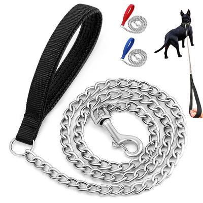 Stainless Steel Dog Leash Durable Dog Chain Leashes Pet Walking Training Lead With Padded Handle For Small Medium Large Dogs Pug