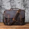 Retro Top Layer Leather Men's Handbag Crazy Horse Leather Casual Shoulder Messenger Bag with Horizontal Compartment for Men