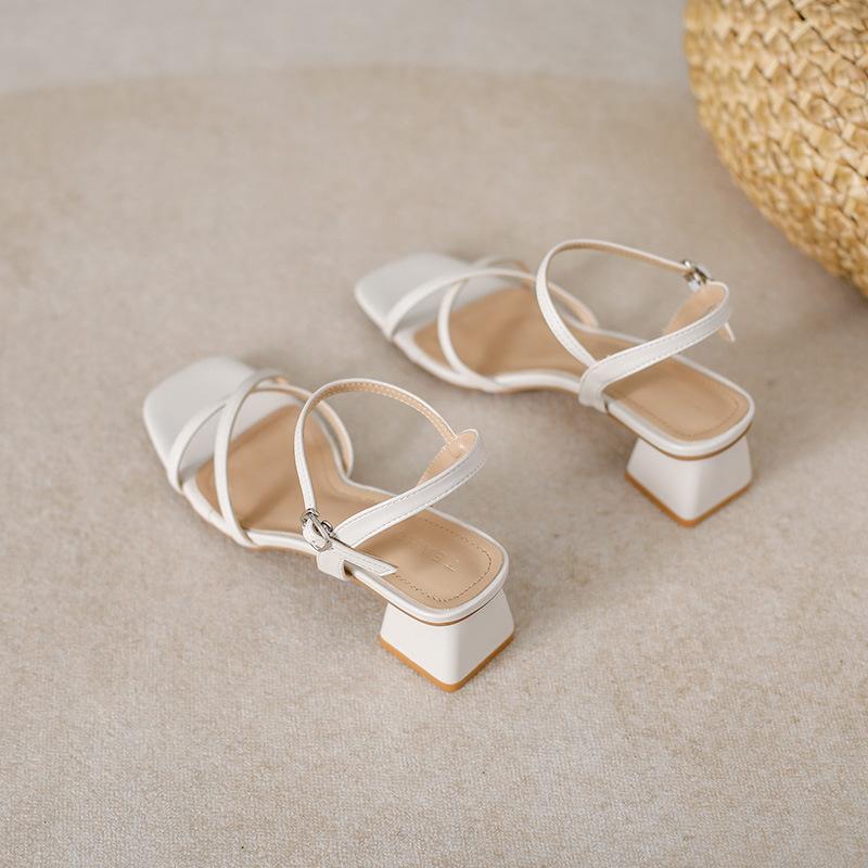 Fashion 2025 cross band high heels sandals women thick heel summer shoes solid color ankle strap gladiator sandalias de tacón