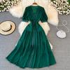 Seaside vacation desert big swing dress travel Bali beach dress super fairy V-neck lace lace dress summer