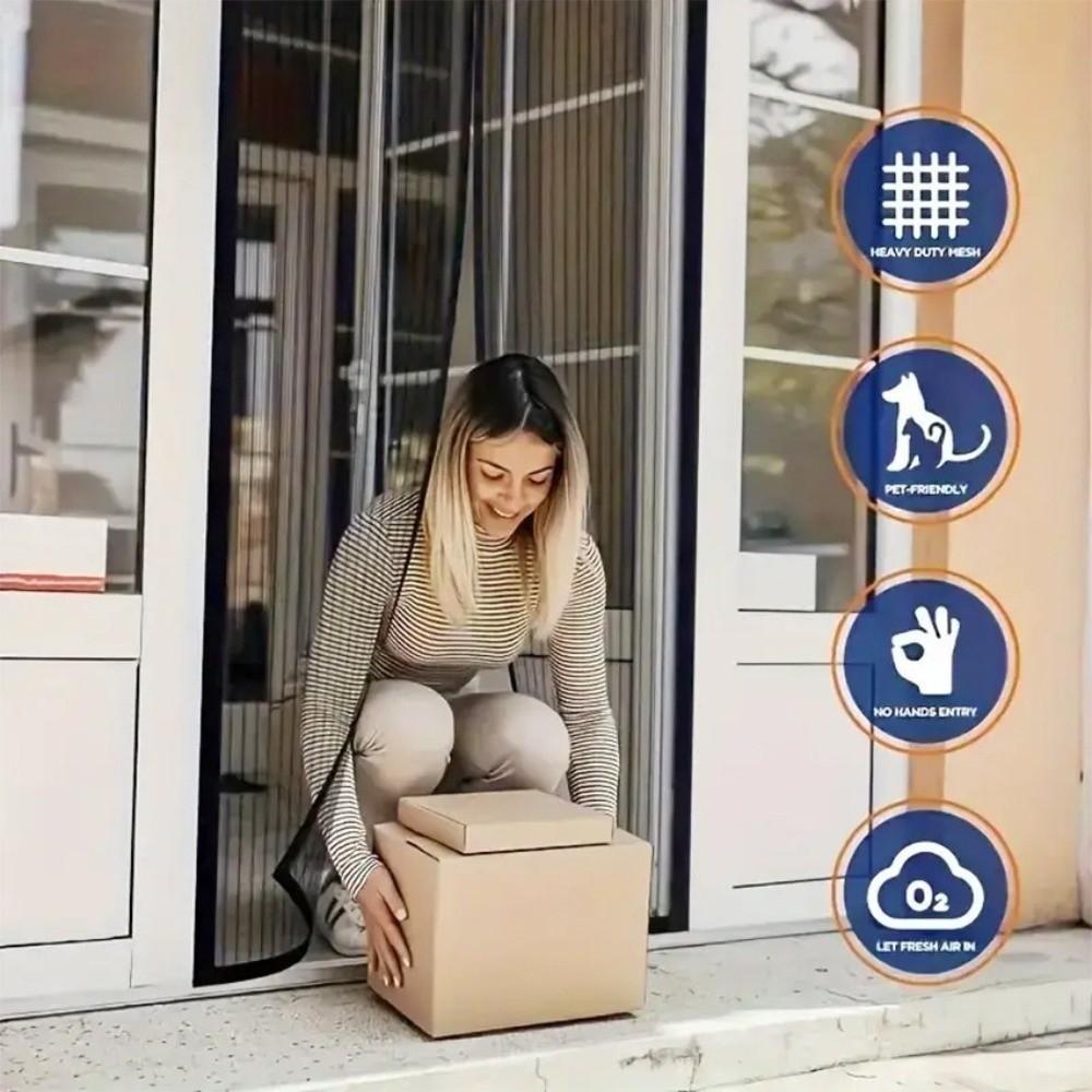 Self Sealing Magnetic Screen Door Heavy Duty Breathable Mosquito Net Curtain Vertical Dense Striped Soft Net Insect Door Screen