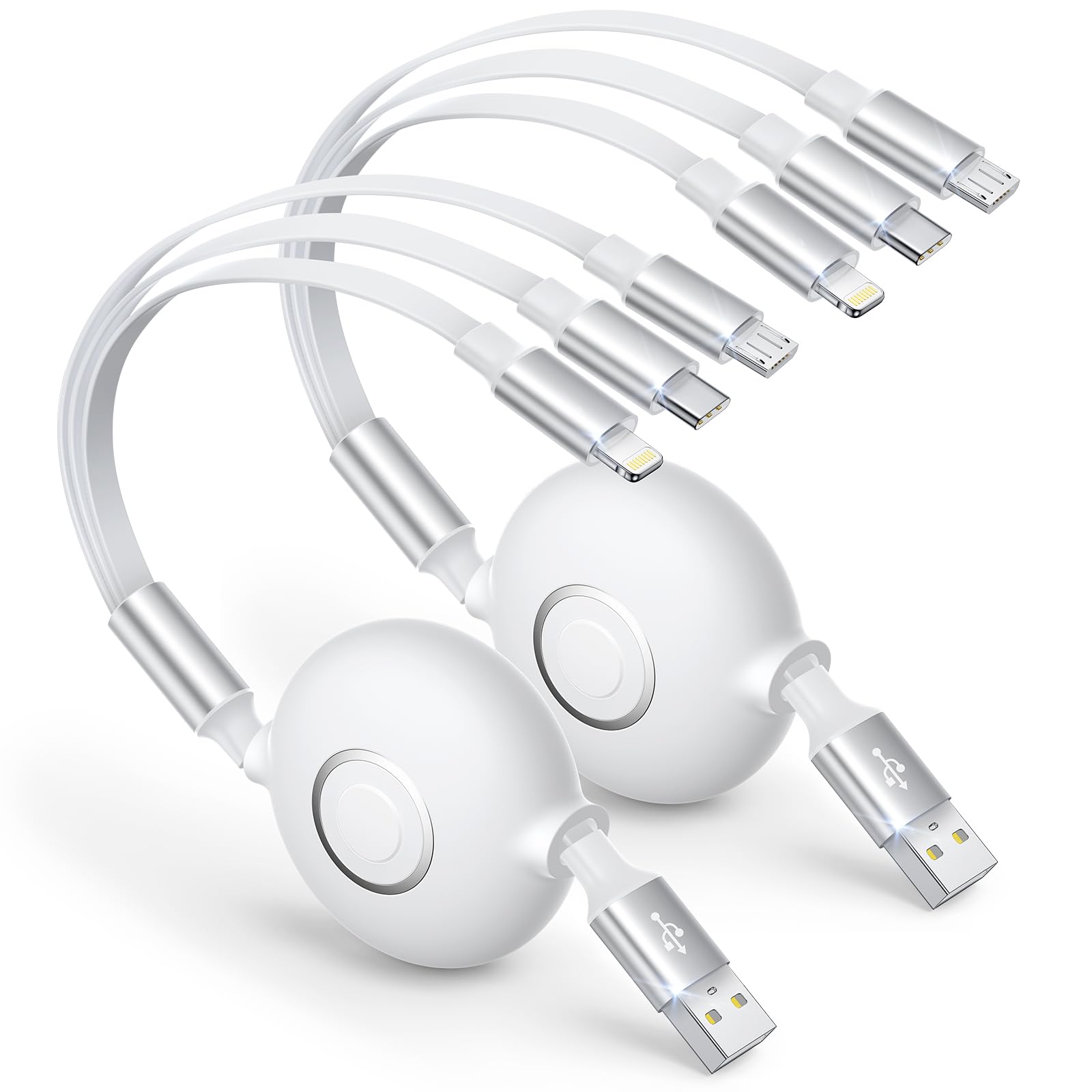 

Aioneus Выдвижной зарядный набор кабеля для зарядки iPhone USB Micro USB iPhone Pro Galaxy Pixel Switch Кабель 3-в-1, 2, Многозарядный кабель, Катушка, белый