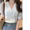 Elegant White Lace Shirt Women's Fashion V-neck Bubble Sleeve Blouse Versatile Summer New Style Korean Loose Fit  Color