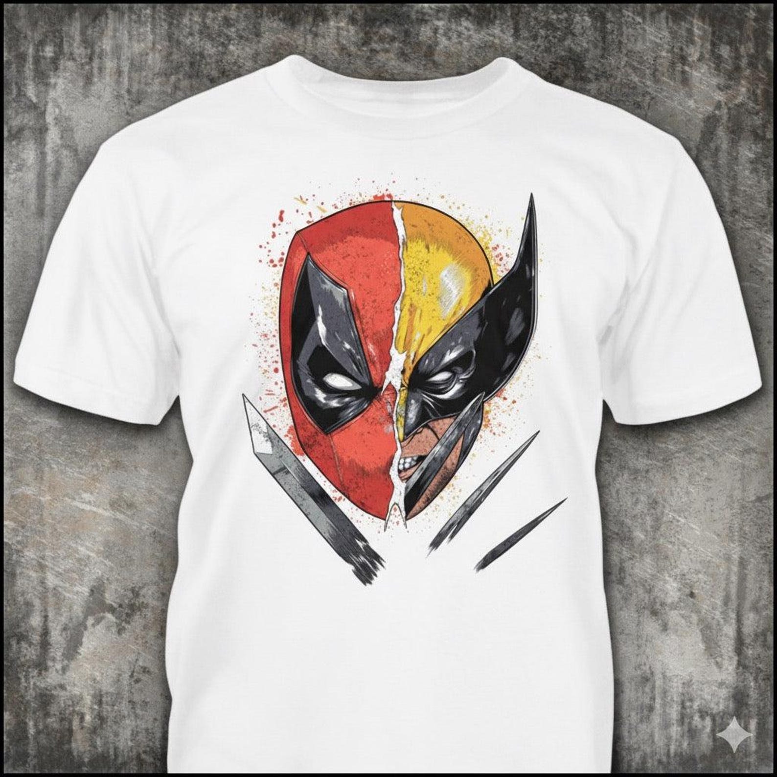 Mercenary Mutant Split Face - Distressed Superhero Mashup T-Shirt: Comic Book Movie Gift S